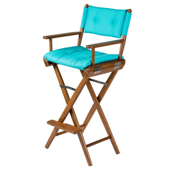 Teak Helmsman Seat with Aqua Cushion
