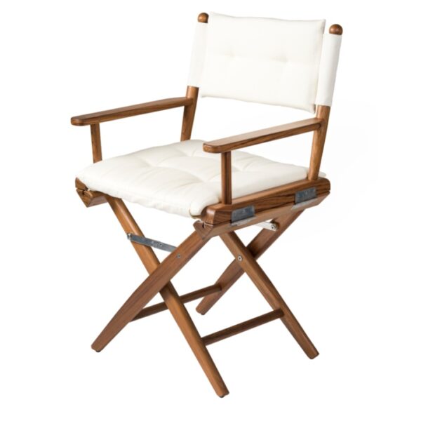 Soild Teak Directors Chair Oiled White Cushion. 1