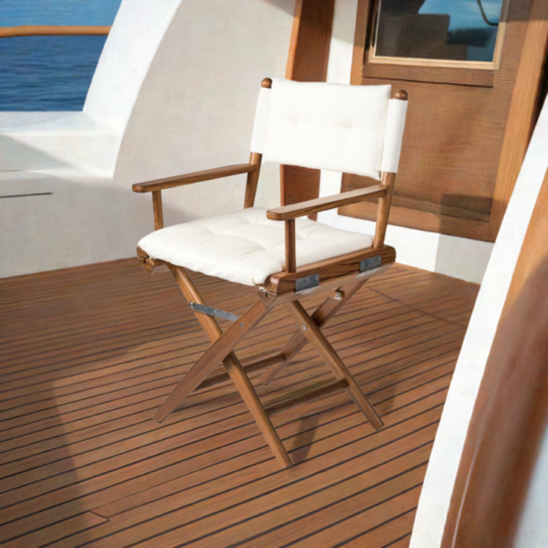 Solid Teak Directors Chair with White Cushion Folding Design Outdoor Marine Furniture Onward Marine edited 3